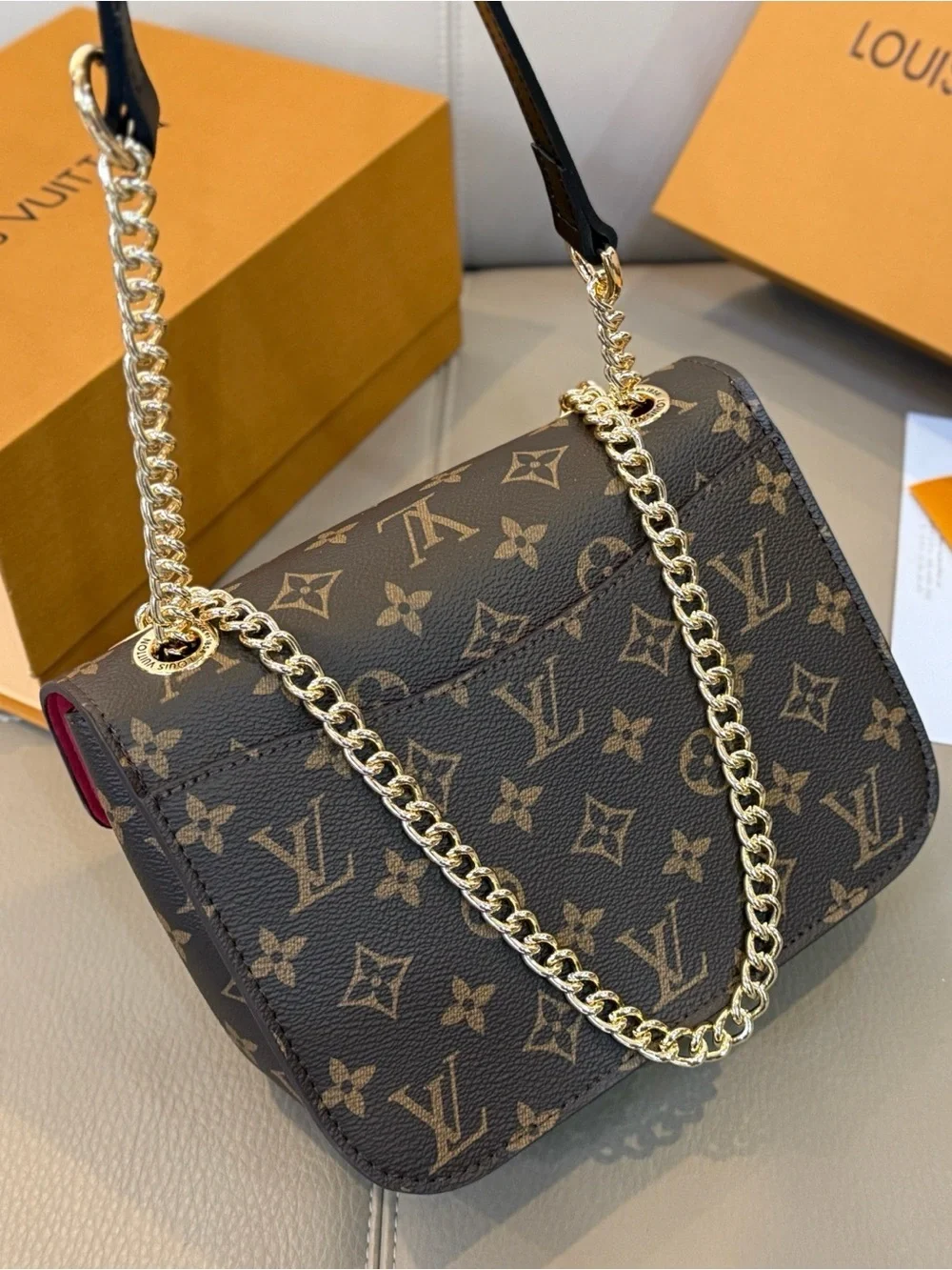 Louis Vuitton Brown Monogram Shoulder Bag with Gold Chain